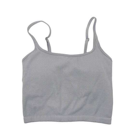 Boutique Small Gray Ribbed Cropped Tank with Built in Shelf Bra Spaghetti Strap - Picture 1 of 8